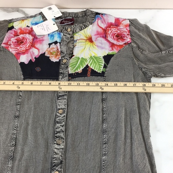 Avanie Blouse Womens Small Gray Feeling Flirty Combo Floral Denim‎ Lace Boho - Picture 12 of 14